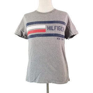 Tommy Hilfiger shirt men's medium gray short sleeve flag spell out retro